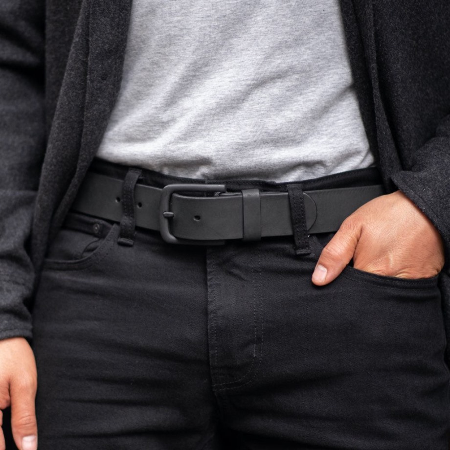 Cinturón De Cuero Negro Mate Para Hombre Sunday