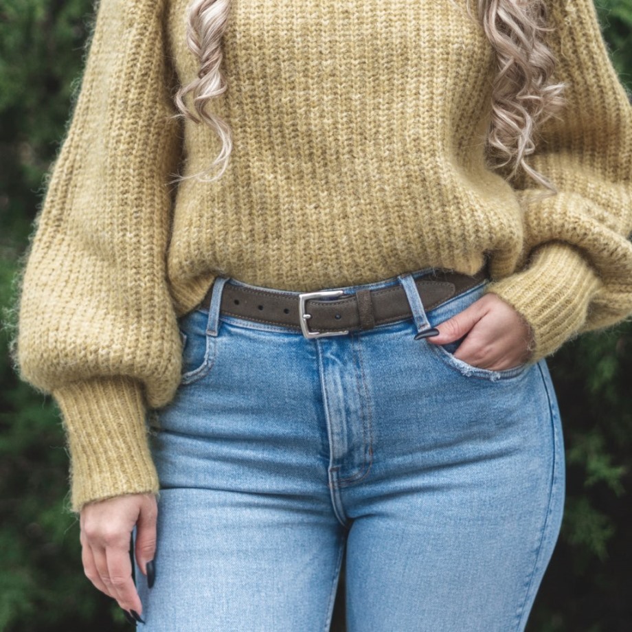 Cinturón Clásico De Mujer De Ante Verde Oliva Oscuro Tuesday