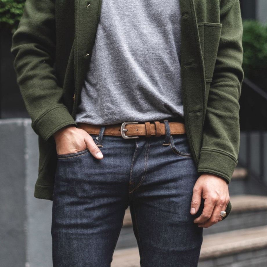 Cinturón De Cuero Refinado Saturday Para Hombre En Ante Coñac