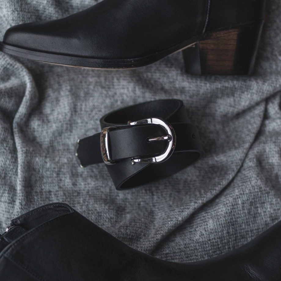 Miercoles Cinturon Western De Piel Para Mujer Negro