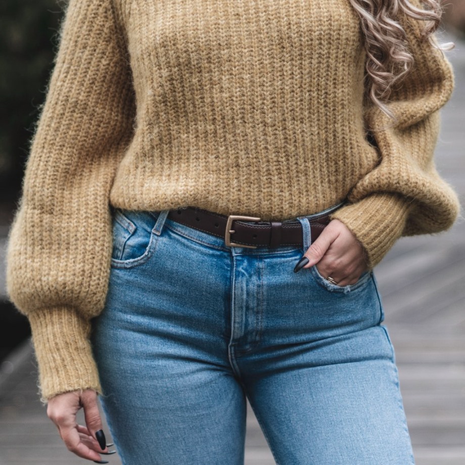 Cinturon Clasico De Mujer En Piel Marron Miercoles